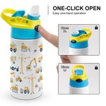 Botella de agua personalizada con nombre de dinosaurio de vehículos de construcción para niños