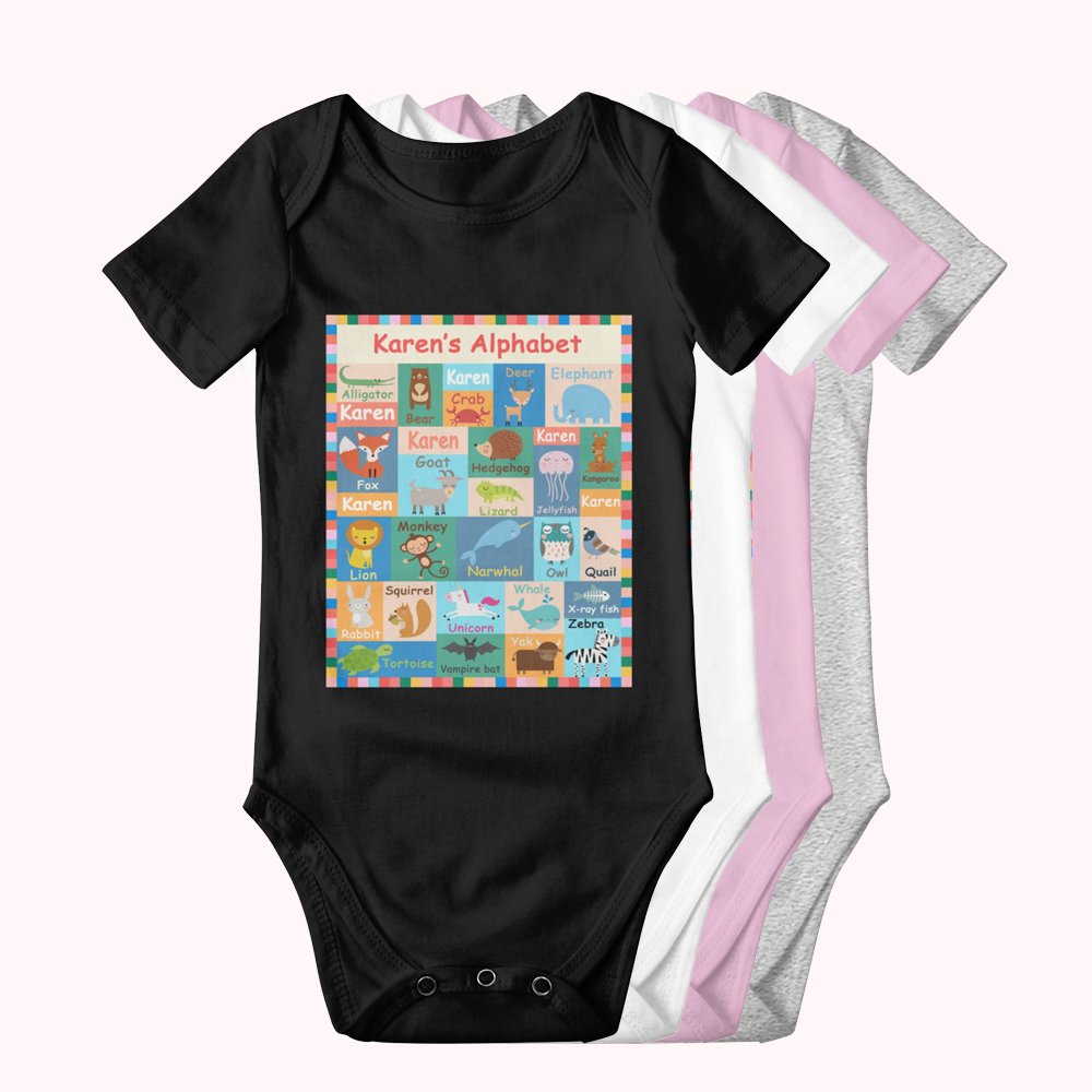 Personalisierte Tier Alphabet Kurzarm Baby Onesie mit Namen