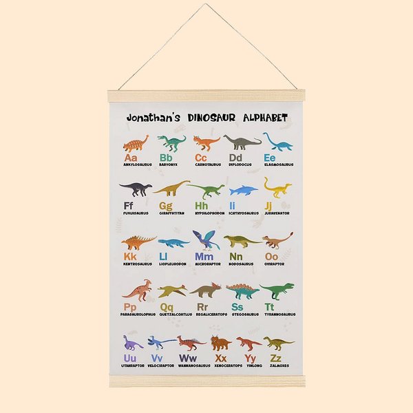 Personalised Canvas Dinosaur Alphabet Wall Art Educational Poster Classroom Nursery Decor
