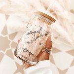 Verre Canette Personnalisé avec Zodiaque en Fleur de Naissance Verre avec Couvercle en Bambou et Paille Cadeau Anniversaire Fête pour Femme