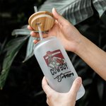 Personalized Western Cowboy Frosted Glass Tumbler with Straw and Bamboo Lid