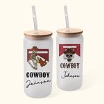 Personalized Western Cowboy Frosted Glass Tumbler with Straw and Bamboo Lid