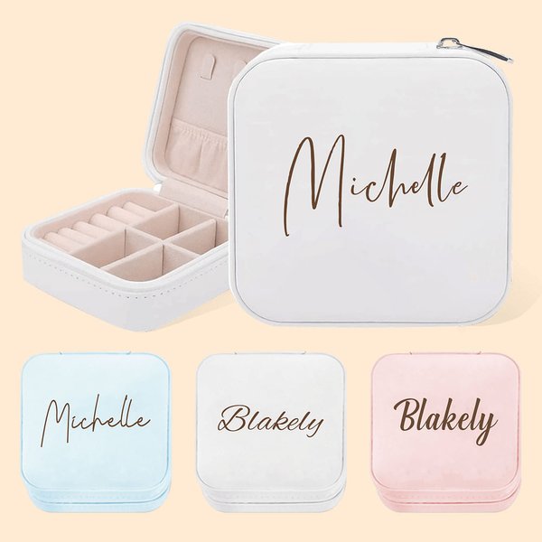 Personalised PU Leather Jewellery Box Organizer with Name Portable Travel Essentials Birthday Wedding Gift for Women