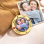 Collier Rond Personnalisé avec Photo Pierres de Naissance et Texte Gravé Cadeau d’Amitié ou d’Anniversaire pour Meilleures Amies et Famille