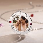 Collier Rond Personnalisé avec Photo Pierres de Naissance et Texte Gravé Cadeau d’Amitié ou d’Anniversaire pour Meilleures Amies et Famille
