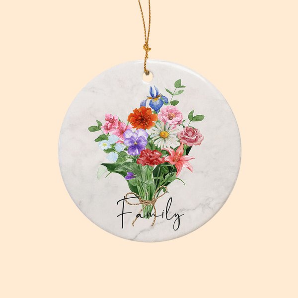 Personlig familjemedlemmars födelse Blomsterbukett Keramisk prydnad med text och år Heminredning Julklapp till mamma mormor