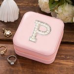 Lettre personnalisée avec perles Boîte à bijoux en cuir pour femmes filles