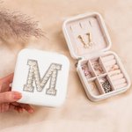 Lettre personnalisée avec perles Boîte à bijoux en cuir pour femmes filles