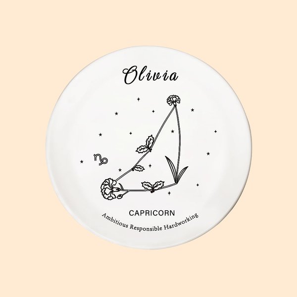 Personalizada Flor de Nacimiento con Signo del Zodiaco Anillo Floral Joyería Plato Regalo para Ella