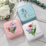 Personalisierter Aquarell Geburtsblume Schmuckasten aus Leder mit Namen Urlaub Blumenstrauß Tragbar Geschenk für Mutter Damen Mädchen