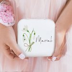 Personalisierter Aquarell Geburtsblume Schmuckasten aus Leder mit Namen Urlaub Blumenstrauß Tragbar Geschenk für Mutter Damen Mädchen