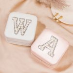 Lettre personnalisée avec perles Boîte à bijoux en cuir pour femmes filles