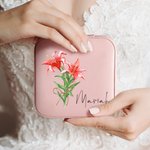 Personalisierter Aquarell Geburtsblume Schmuckasten aus Leder mit Namen Urlaub Blumenstrauß Tragbar Geschenk für Mutter Damen Mädchen