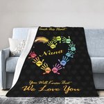 Personalized Gradient Handprints Love Heart Multi Colour Family Blanket with 1-13 Names Christmas Day Mother's Day Gift for Grandmother Mother