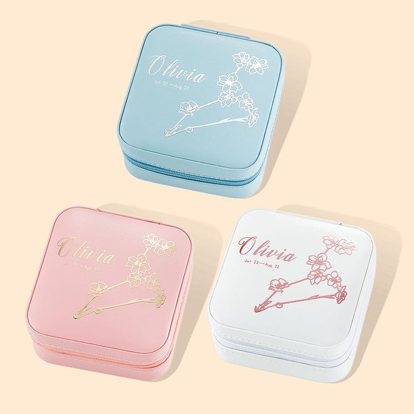 Personalized Birth Flower Zodiac Jewelry Box for Bride and Besties