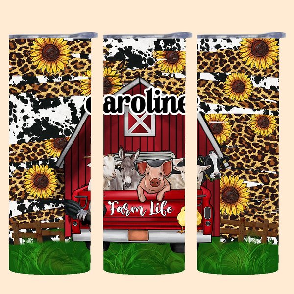 Vaso personalizado de acero inoxidable Animales de granja con labio y pajita