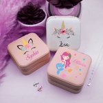 Boîte à bijoux personnalisée en cuir PU avec licorne et sirène fantaisie