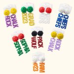Personalisierte Perlen Pom Poms Ohrringe mit Glitter Letter Anhänger Game Day Team Geschenk für Cheerleader Football Fan Sport Mom