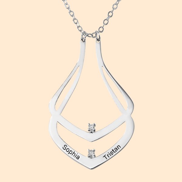 Anillo de compromiso personalizado Titular Piedras de Nacimiento y Nombre Collar para Mujeres Regalo