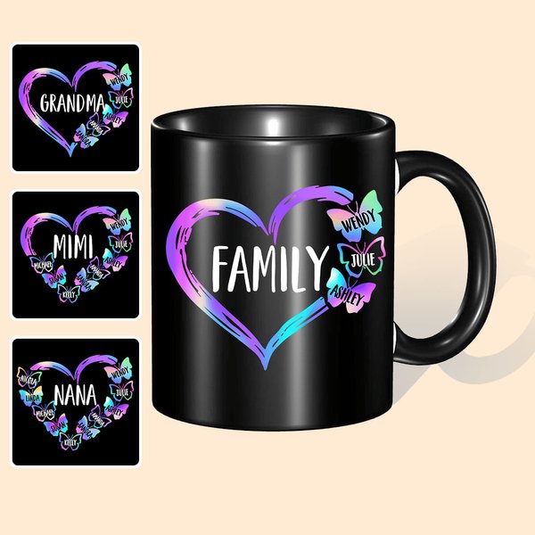 Mug en Céramique Personnalisé avec Nom de Papillon en Coeur Cadeau d'Anniversaire Fête des Mères pour Grand-mère