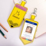 Personalized Leather Teacher Badge Holder Pencil ID Holder ID Badge Holder with Embroidery Text Back to School Gift for Teachers