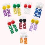 Boucles d'Oreilles Personnalisées avec Pendentif Lettre Pailletée Cadeau pour Équipe Cheerleader Fan de Football Maman Sportive