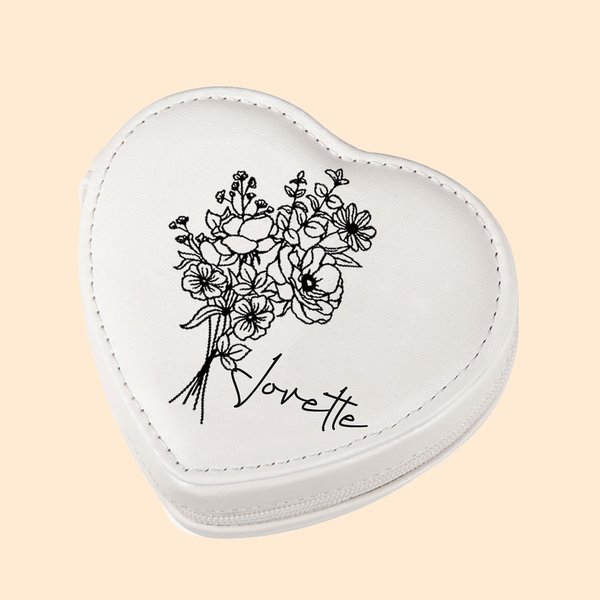 Personalisierte Geburt Blume Blumenstrauß Herzform PU-Leder-Schmuck-Box