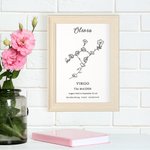 Personalised Birth Flower with Zodiac Sign Floral Frame Home Decor