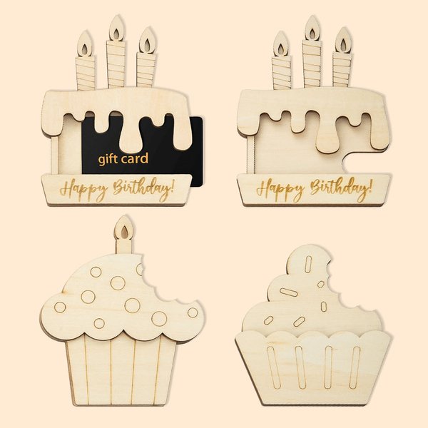 Gepersonaliseerde set van 4 Svg Laser Verjaardagstaart Houder DIY Shopping Card met 12 Verven 2 Pennen