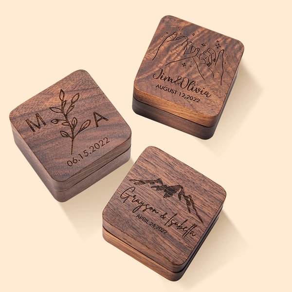 Personalised Wooden Engagement Ring Box Wedding Ring Box with Engraved Name or Date Gift for Wedding Wife Husband Couple