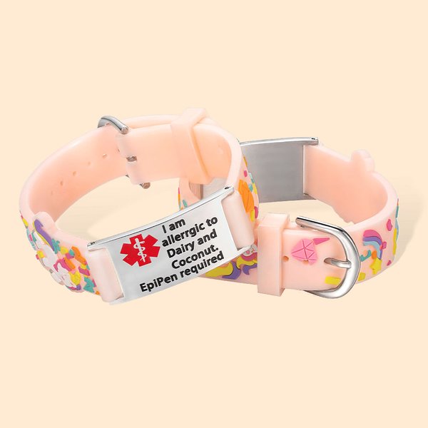 Personalisierte Dinosaurier Fantasy Einhorn Schmetterling Fahrzeug einstellbare Silikon medizinische Alarm-ID-Armband mit eingraviertem Text Notfall Geschenk für Kinder