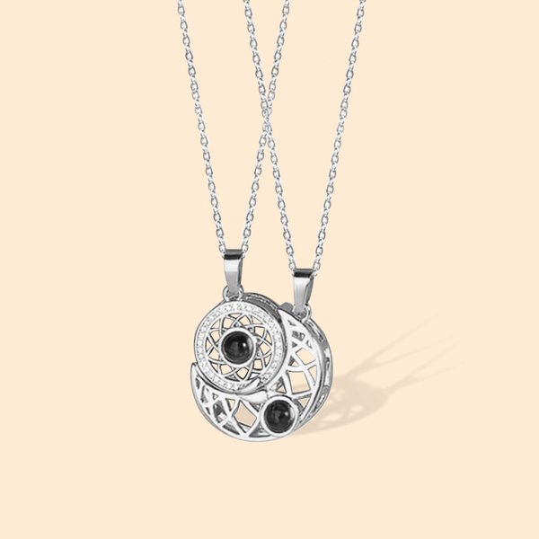 Personalisierte Sonne und Mond passende Foto Projektion Halsketten Geschenk für Ehepaar Sterling Silber