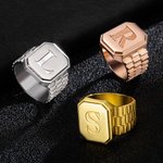 Personalized Engraved Initial Men's Signet Ring Watchband Pinky Ring Father's Day Birthday Anniversary Gift for Him