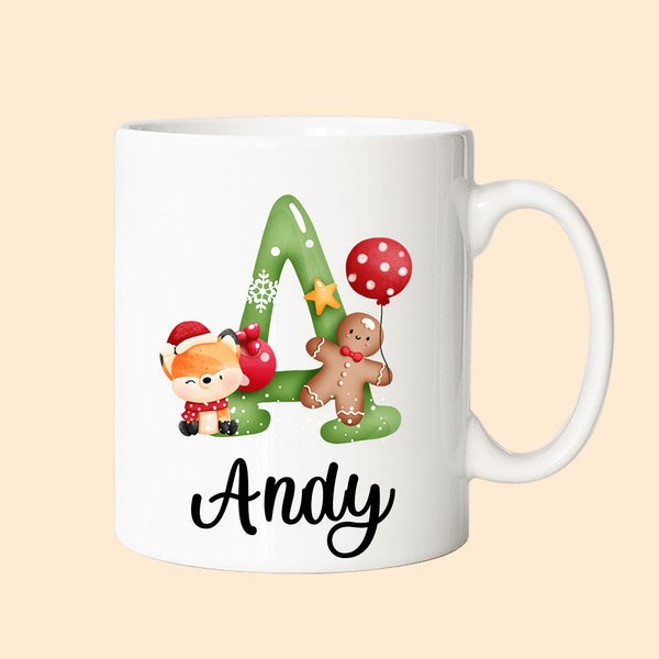 Personalizada de Navidad lindo animal alfabeto nombre taza para niños