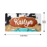 Personalized Aluminum Turquoise and Cow Hide Glitter Decorative License Plate