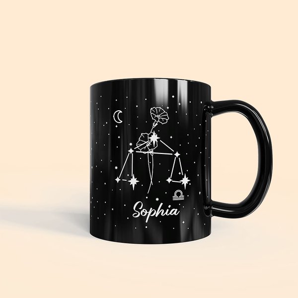 Personalized Name Zodiac and Birth Flower Ceramic Coffee Mug 11oz