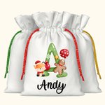 Personalized Christmas Animal Alphabet Linen Drawstring Bag for Gift Wrapping Party Favors