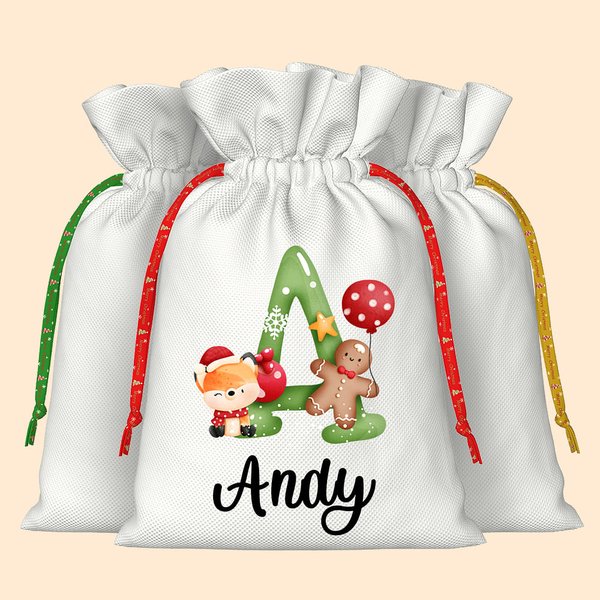 Personalisierte Weihnachten Tier Alphabet Leinen Kordel Tasche für Geschenkverpackungen Party Favors