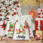 Personalized Christmas Animal Alphabet Linen Drawstring Bag for Gift Wrapping Party Favors