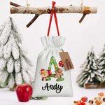 Personalized Christmas Animal Alphabet Linen Drawstring Bag for Gift Wrapping Party Favors