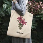 Sac en Toile Personnalisé avec Fleur de Naissance et Nom Sac de Grande Capacité Cadeau Anniversaire Fête pour Femme