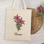 Sac en Toile Personnalisé avec Fleur de Naissance et Nom Sac de Grande Capacité Cadeau Anniversaire Fête pour Femme