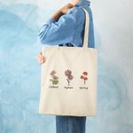 Sac en Toile Personnalisé avec Fleur de Naissance et Nom Sac de Grande Capacité Cadeau Anniversaire Fête pour Femme