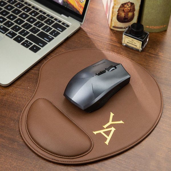 Personalised Leather Monogram Name Mouse Pad with Wrist Rest Office Decor Gift for Friend Coworker