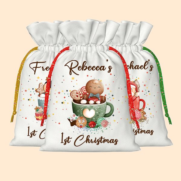 Personalized 1st Christmas Cute Animal Reusable Drawstring Gift Bags