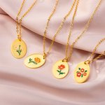 Collier Prénom Fleur de Naissance Émaillée Personnalisée Cadeau Anniversaire Fête pour Femme