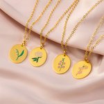Collier Prénom Fleur de Naissance Émaillée Personnalisée Cadeau Anniversaire Fête pour Femme