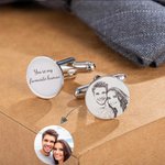 Personalised Portrait Photo Cufflinks with Engraved Text Father's Day Valentine's Day Gift for Men