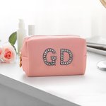 Iniziali personalizzate Cosmetico portatile versatile borsa per il trucco in pelle per le donne