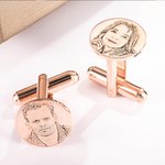 Personalised Portrait Photo Cufflinks with Engraved Text Father's Day Valentine's Day Gift for Men